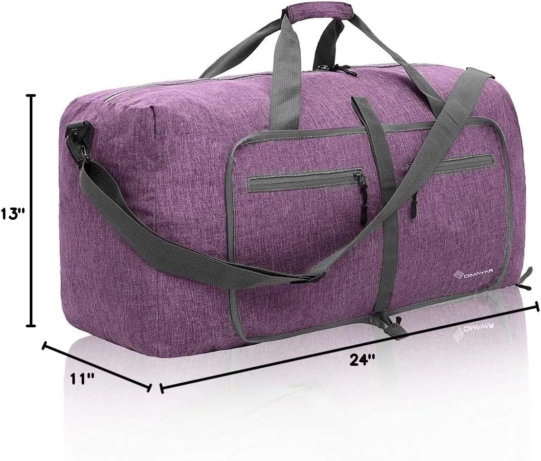 Dimayar 65L Travel Duffle Bag for Men Women - Foldable Duffel Bag with Shoes Compartment - Overnight Bags Waterproof & Tear Resistant(Purple)