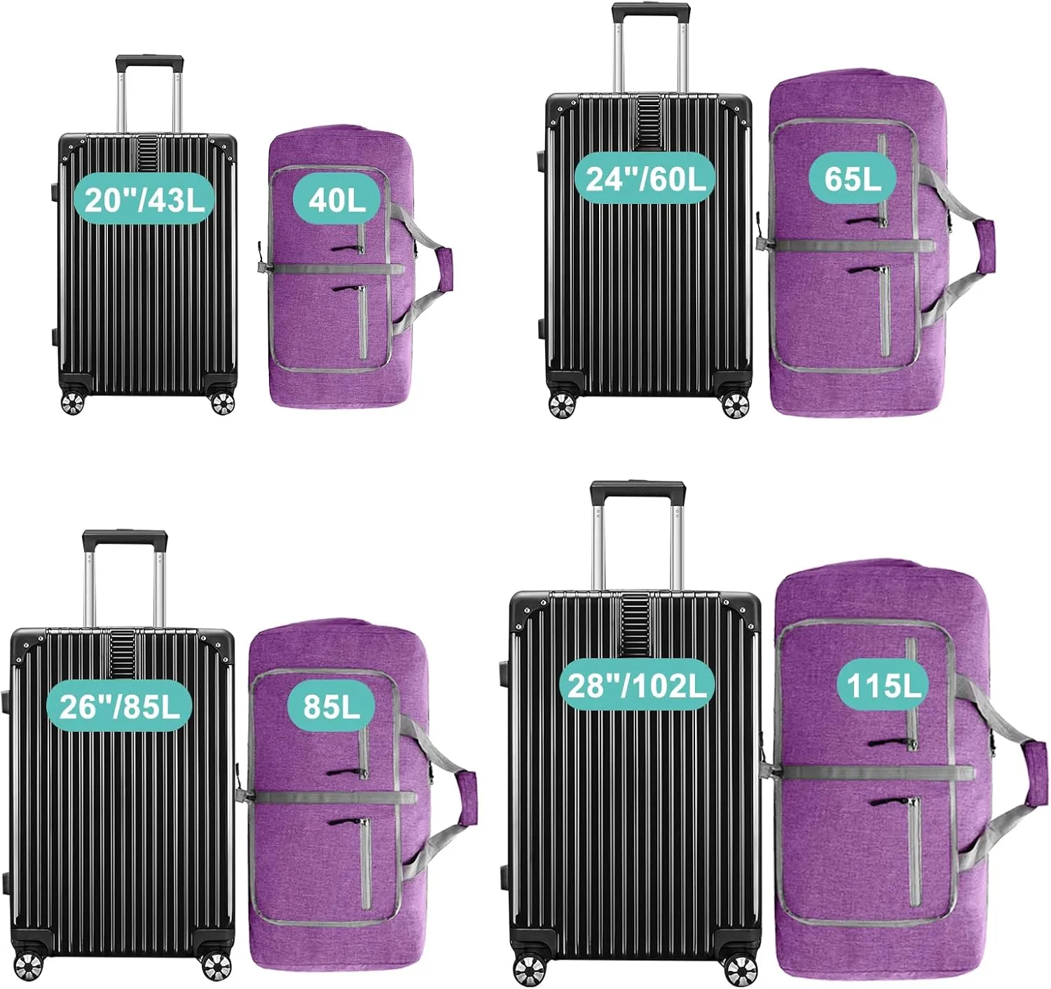 Dimayar 65L Travel Duffle Bag for Men Women - Foldable Duffel Bag with Shoes Compartment - Overnight Bags Waterproof & Tear Resistant(Purple)