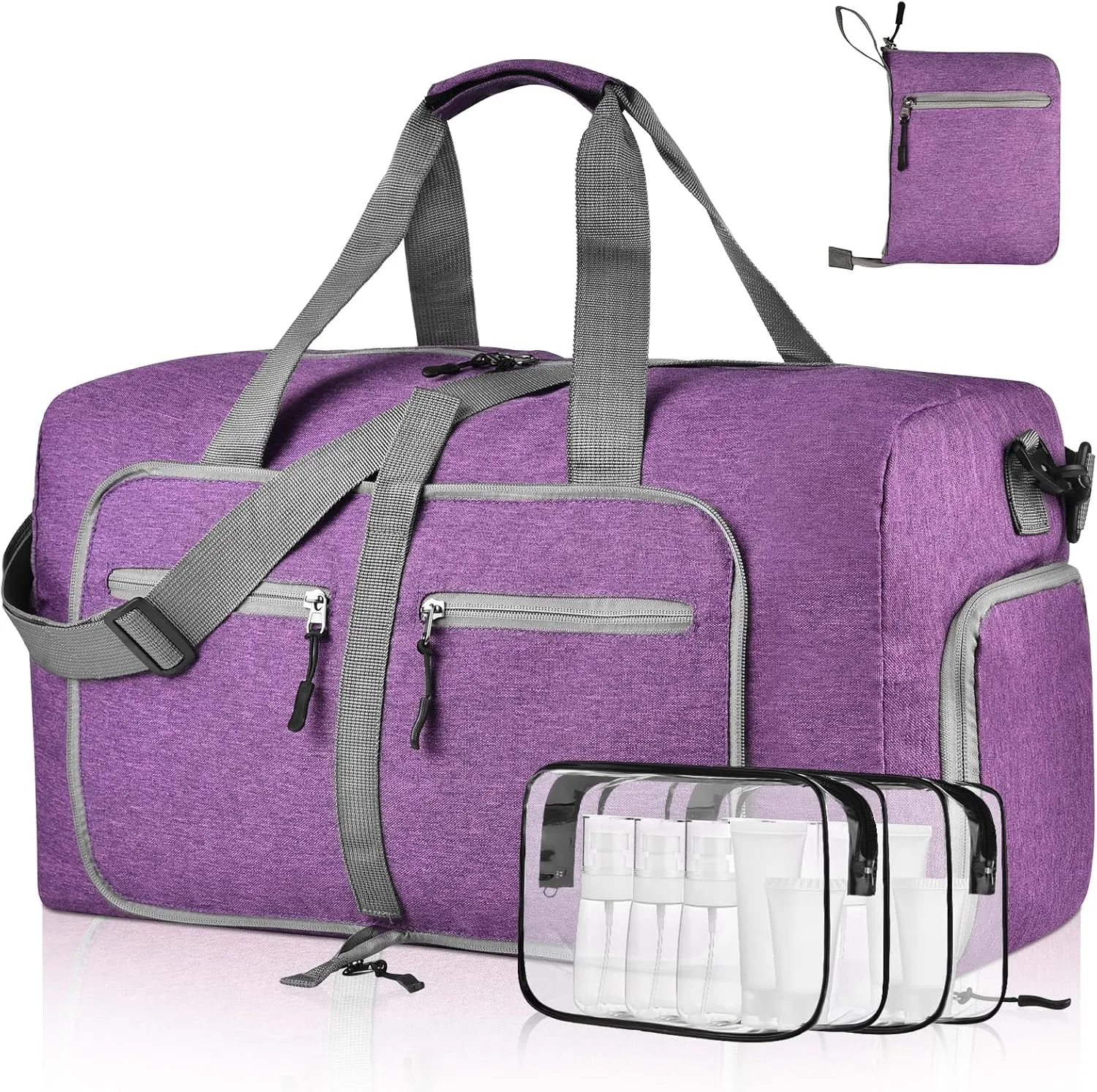 Dimayar 85L Travel Duffle Bag - Foldable Duffel Bag with Shoes Compartment - Overnight Bags Waterproof & Tear Resistant(Purple)
