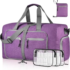 Dimayar 85L Travel Duffle Bag - Foldable Duffel Bag with Shoes Compartment - Overnight Bags Waterproof & Tear Resistant(Purple)