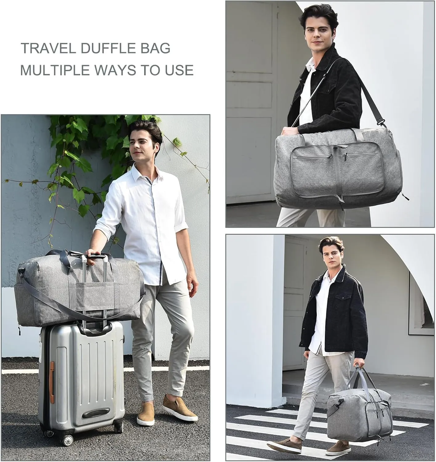 Dimayar 85L Travel Duffle Bag for Men Women - Foldable Duffel Bag with Shoes Compartment - Overnight Bags Waterproof & Tear Resistant(Gray)