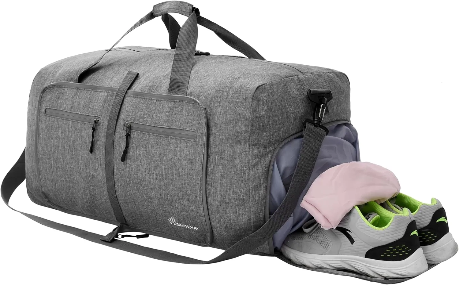 Dimayar 85L Travel Duffle Bag for Men Women - Foldable Duffel Bag with Shoes Compartment - Overnight Bags Waterproof & Tear Resistant(Gray)