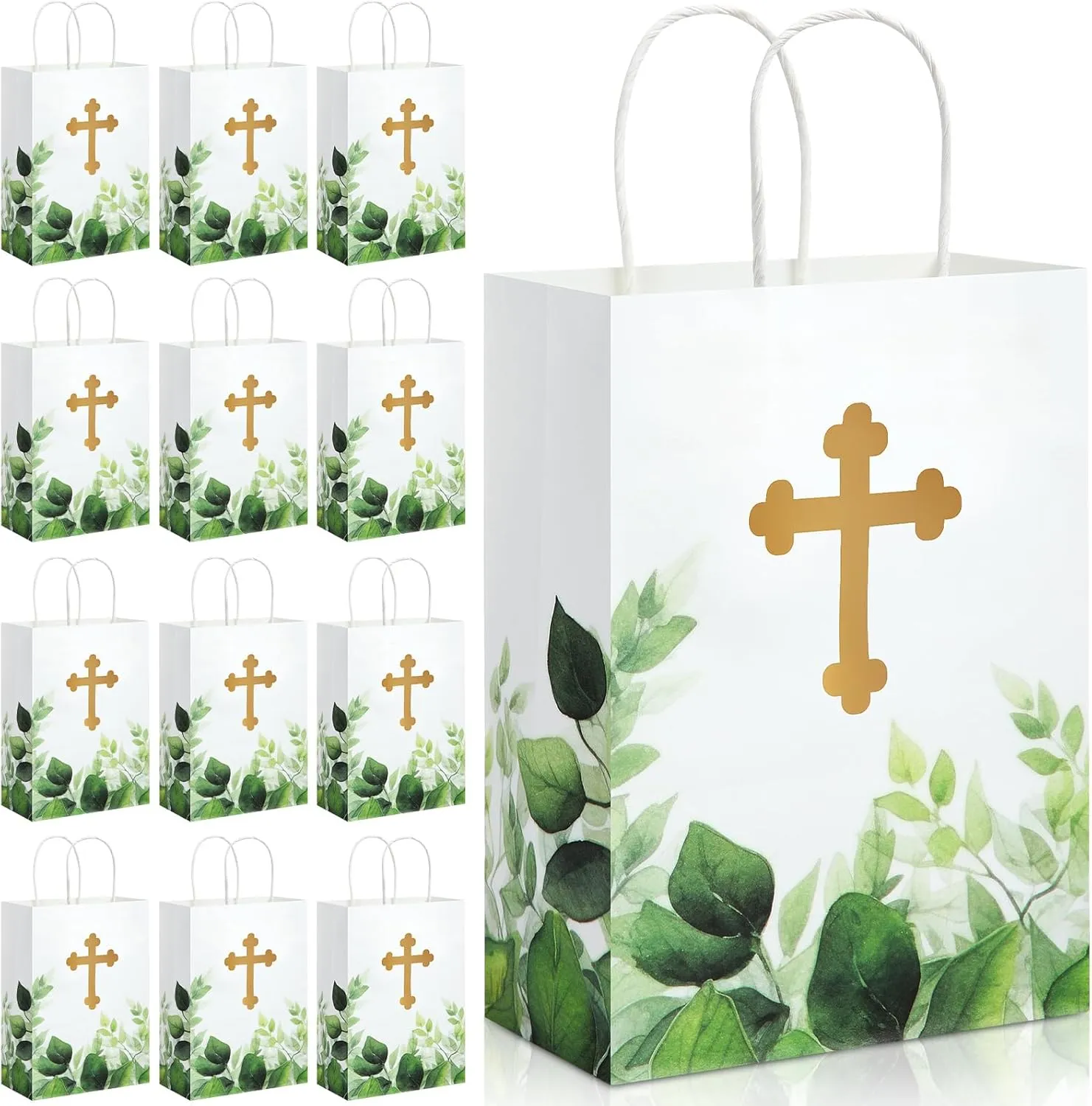Dinifee 50 Pcs Baptism Gift Bag Christening Religious Party Bags Bulk First Communion Gifts for Boys Girls Christening Baby Shower
