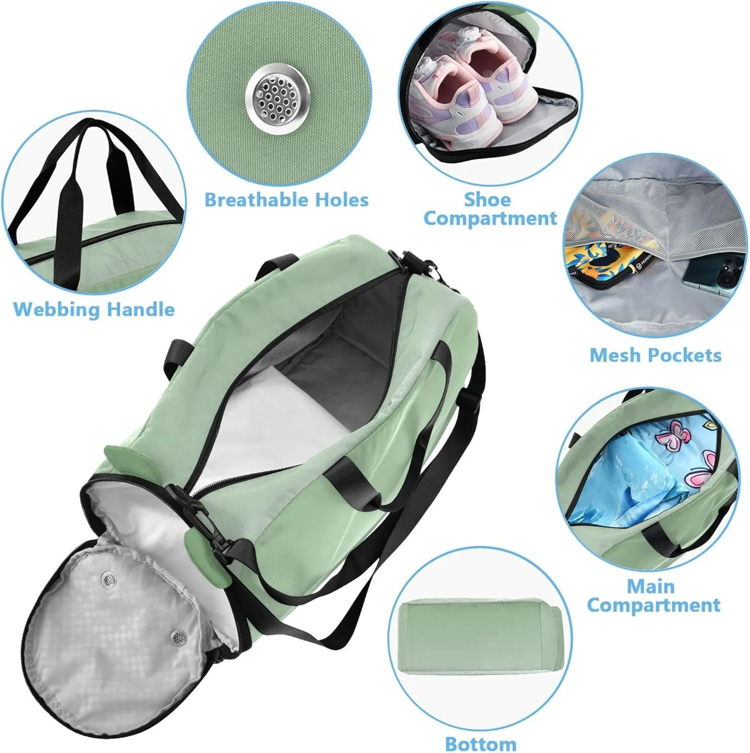 Dinosaur Green Mint Cream Gradient Girls Duffle Bags for Travel Overnight Weekender Duffel Boys Carry on Duffel Bag Dance Duffle Bag