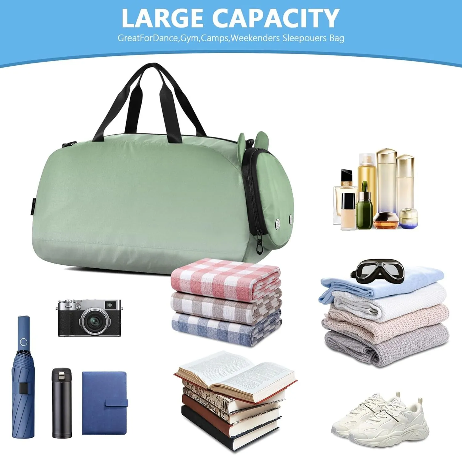 Dinosaur Green Mint Cream Gradient Girls Duffle Bags for Travel Overnight Weekender Duffel Boys Carry on Duffel Bag Dance Duffle Bag