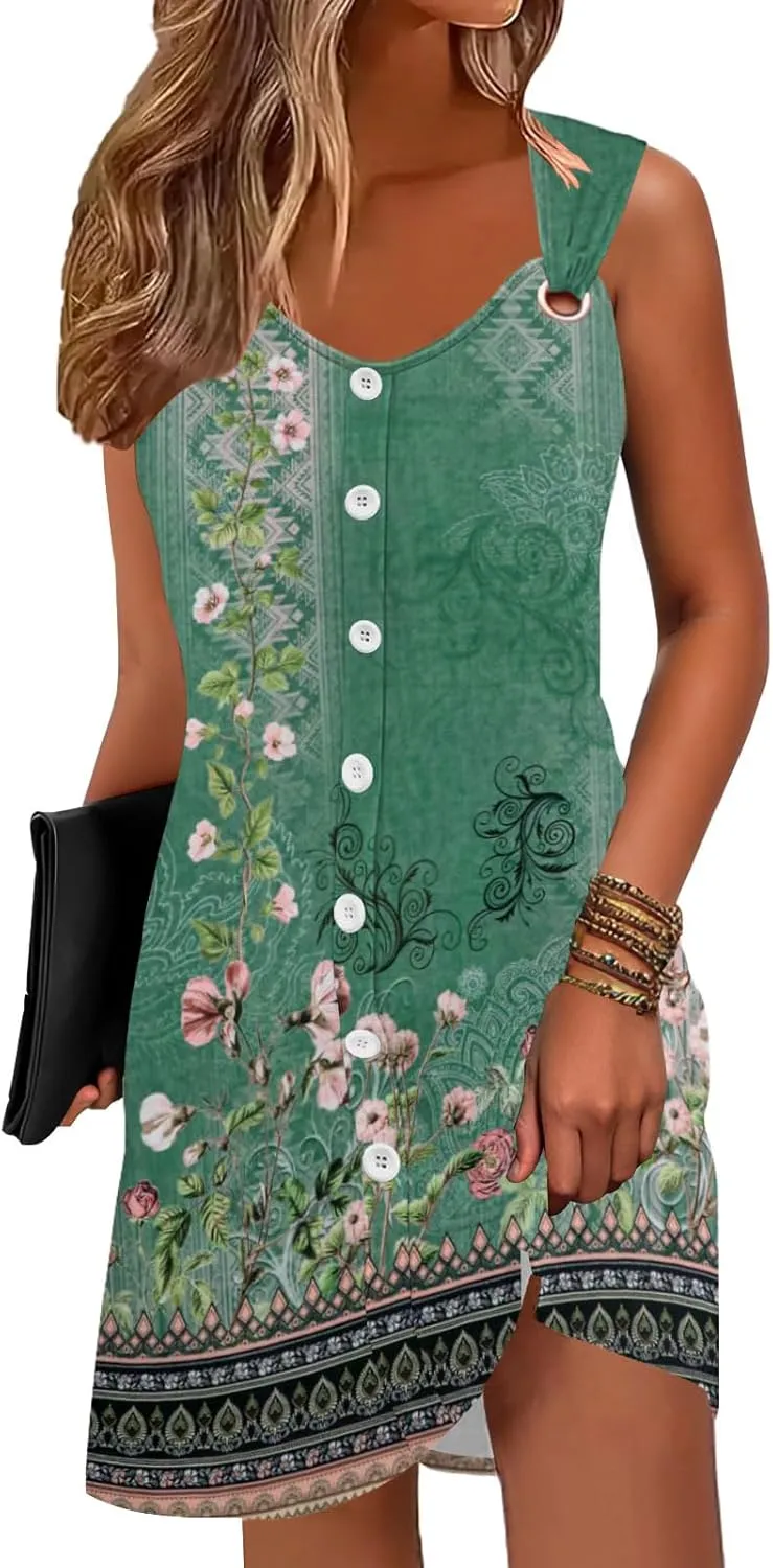 Disamer Summer Dresses for Women 2025 Sundresses Beach Swimsuit Coverups Vacation Sleeveless Button Down Spring Sun Dress