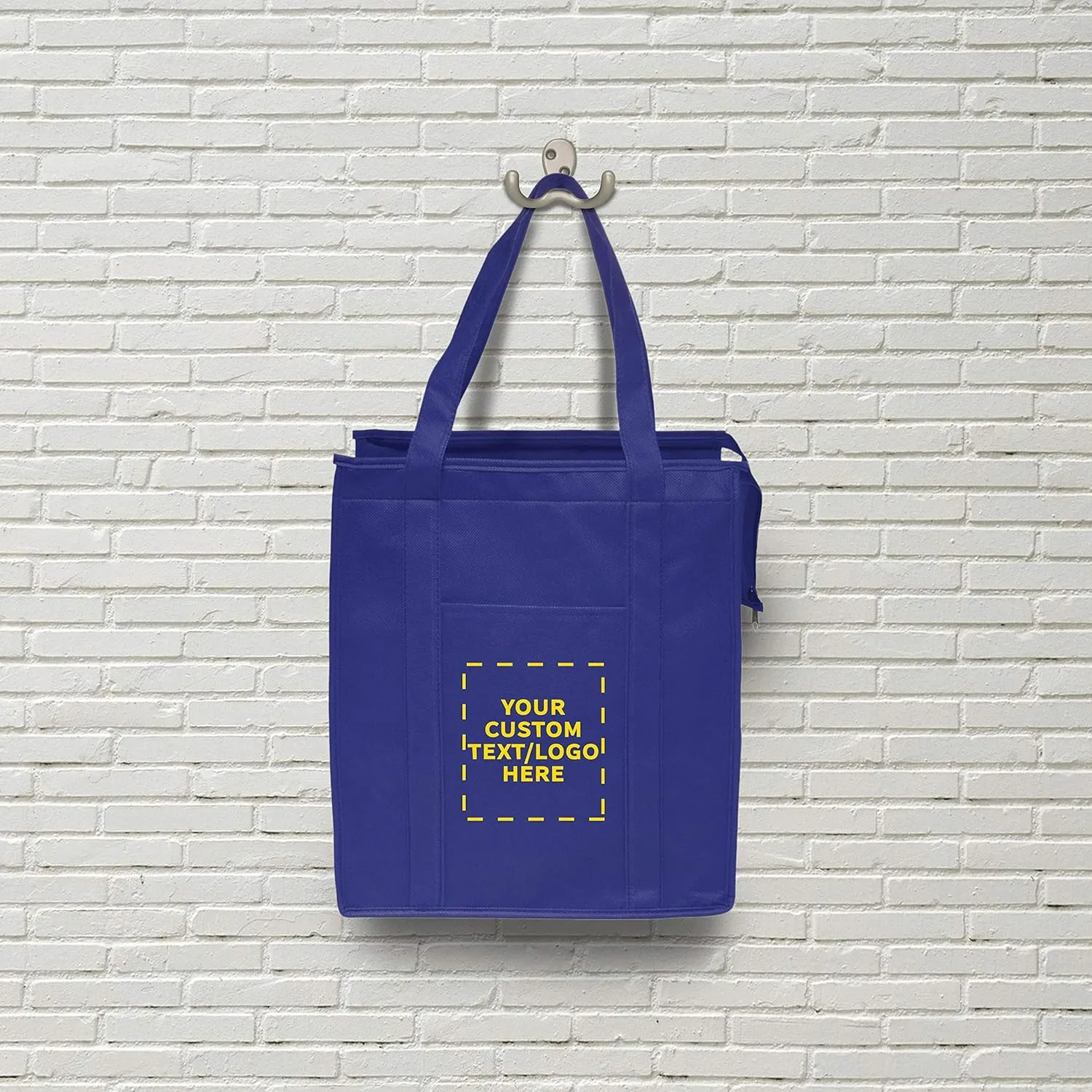 DISCOUNT PROMOS Custom Non-Woven Insulated Tote Bags Set of 10, Personalized Bulk Pack - Reusable, Great for Picnic, Camping, Beach, Outdoor Activities - Reflex Blue