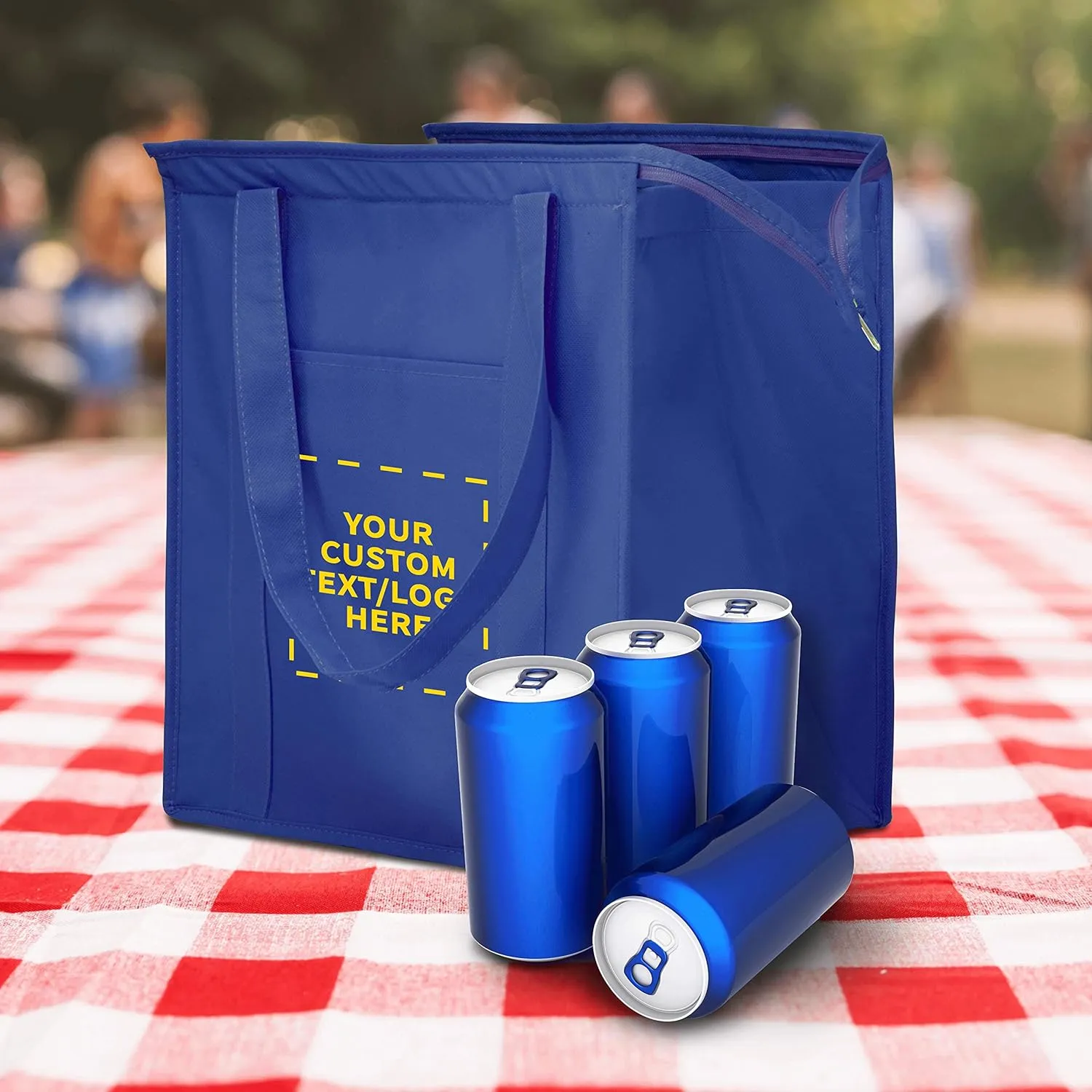 DISCOUNT PROMOS Custom Non-Woven Insulated Tote Bags Set of 10, Personalized Bulk Pack - Reusable, Great for Picnic, Camping, Beach, Outdoor Activities - Reflex Blue