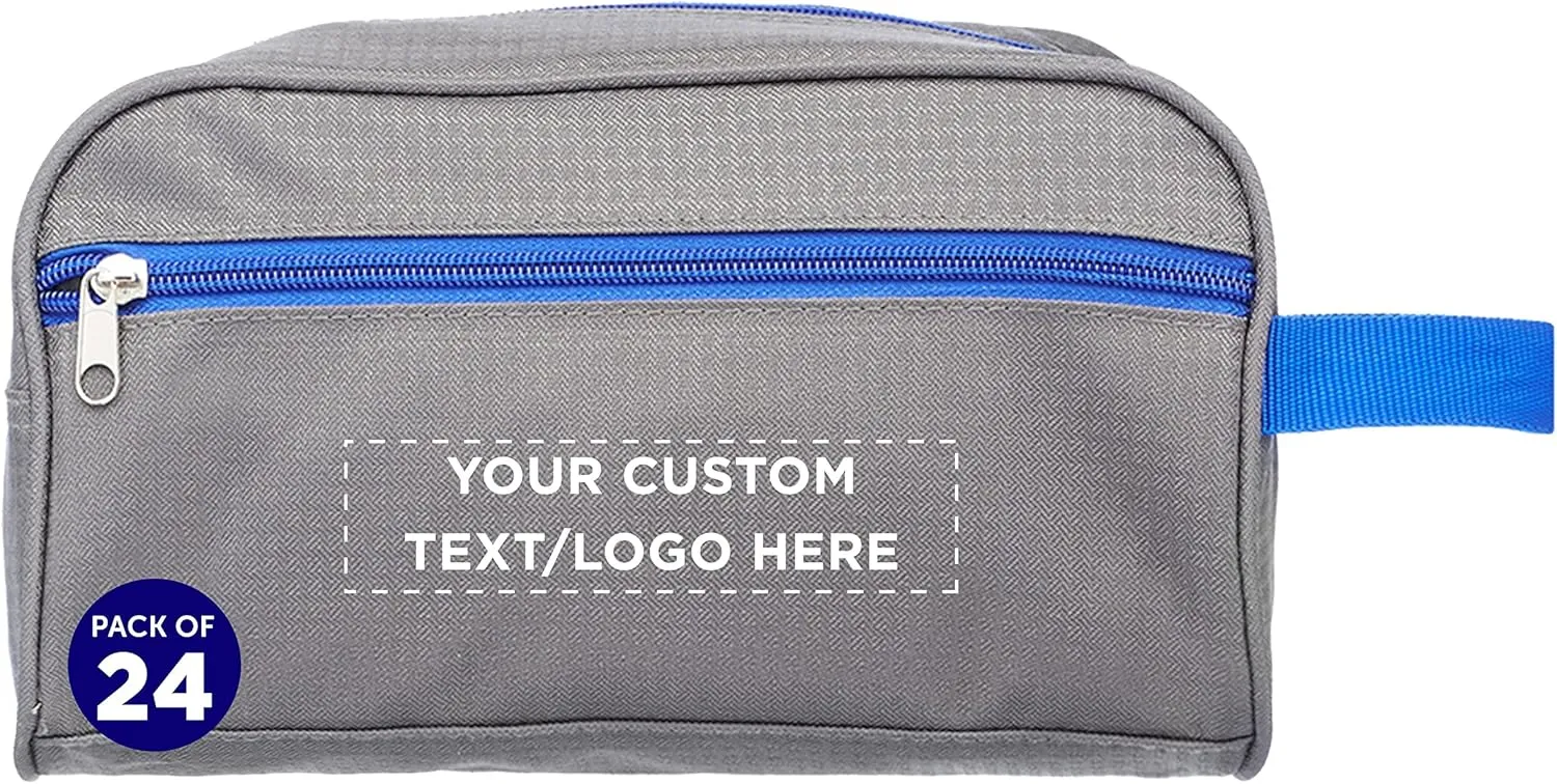 DISCOUNT PROMOS Custom Travel Two Tone Toiletry Bags with Handle Set of 24, Personalized Bulk Pack - Versatile, Bring Everywhere You Go, Perfect for Travelling or Even at Home - Gryblu - 10"X5"X5.5"