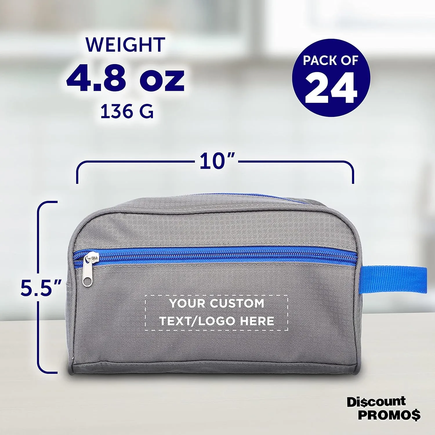 DISCOUNT PROMOS Custom Travel Two Tone Toiletry Bags with Handle Set of 24, Personalized Bulk Pack - Versatile, Bring Everywhere You Go, Perfect for Travelling or Even at Home - Gryblu - 10"X5"X5.5"