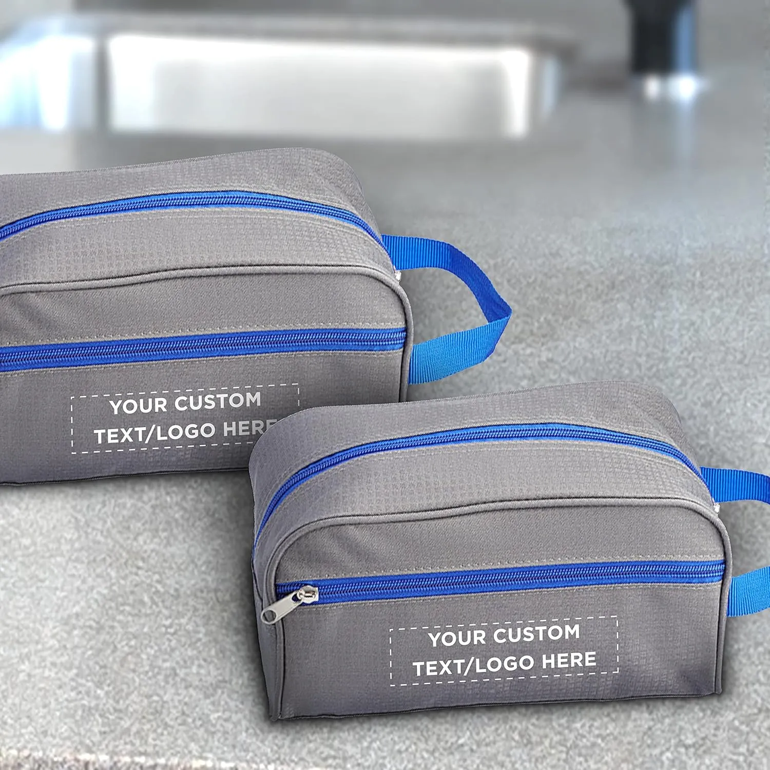 DISCOUNT PROMOS Custom Travel Two Tone Toiletry Bags with Handle Set of 24, Personalized Bulk Pack - Versatile, Bring Everywhere You Go, Perfect for Travelling or Even at Home - Gryblu - 10"X5"X5.5"