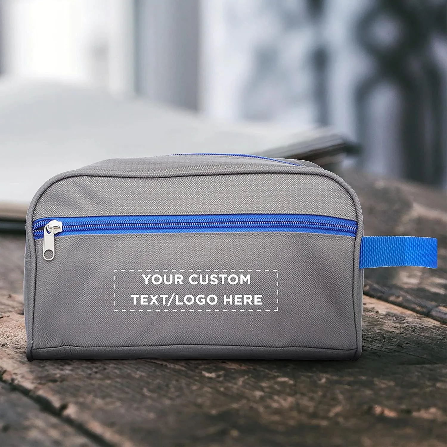 DISCOUNT PROMOS Custom Travel Two Tone Toiletry Bags with Handle Set of 24, Personalized Bulk Pack - Versatile, Bring Everywhere You Go, Perfect for Travelling or Even at Home - Gryblu - 10"X5"X5.5"