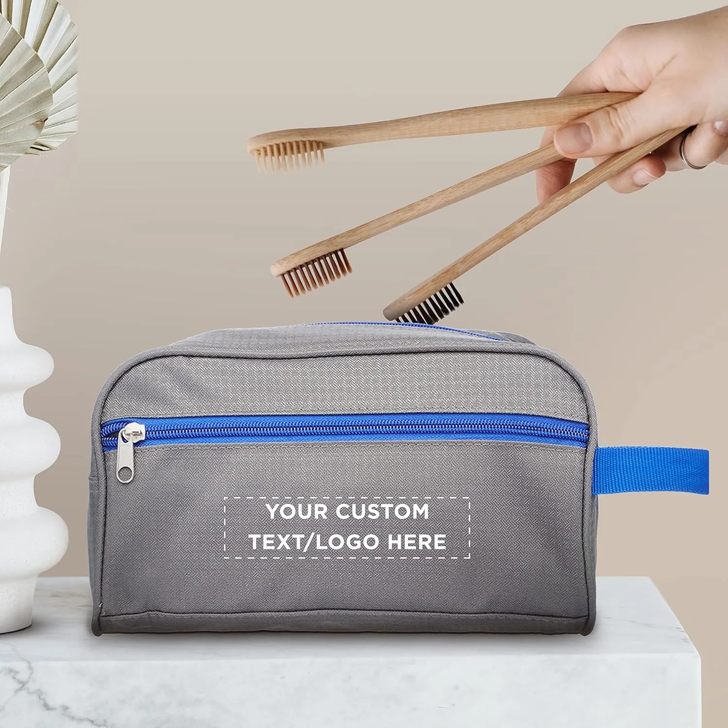 DISCOUNT PROMOS Custom Travel Two Tone Toiletry Bags with Handle Set of 24, Personalized Bulk Pack - Versatile, Bring Everywhere You Go, Perfect for Travelling or Even at Home - Gryblu - 10"X5"X5.5"