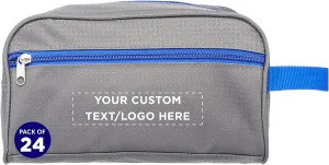 DISCOUNT PROMOS Custom Travel Two Tone Toiletry Bags with Handle Set of 24, Personalized Bulk Pack - Versatile, Bring Everywhere You Go, Perfect for Travelling or Even at Home - Gryblu - 10"X5"X5.5"