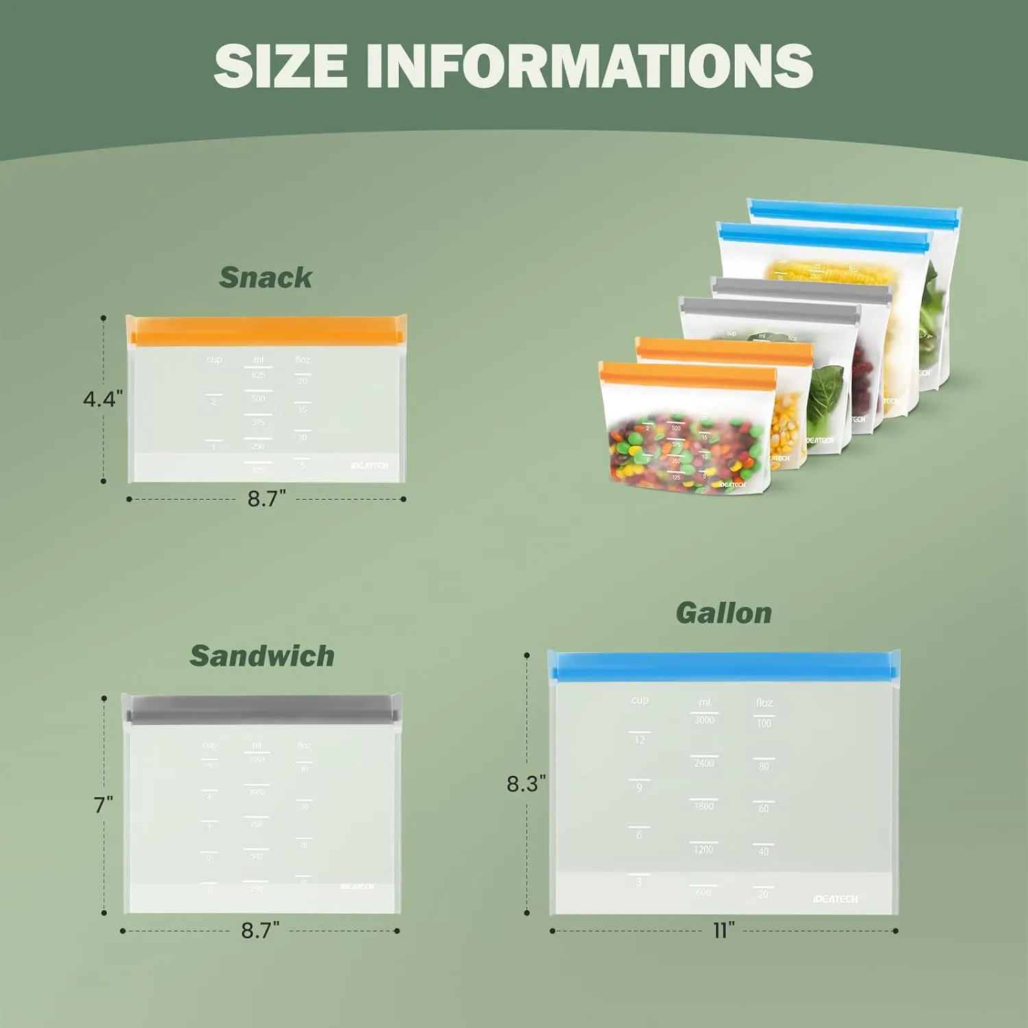 Dishwasher Safe Reusable Storage Bags Stand Up - BPA Free Reusable Sandwich Bags - Leakproof Gallon Freezer Bags, Silicone Food Storage Bags - Multicolor 4 Gallon   6 Sandwich   4 Snack Bags