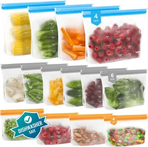 Dishwasher Safe Reusable Storage Bags Stand Up - BPA Free Reusable Sandwich Bags - Leakproof Gallon Freezer Bags, Silicone Food Storage Bags - Multicolor 4 Gallon   6 Sandwich   4 Snack Bags