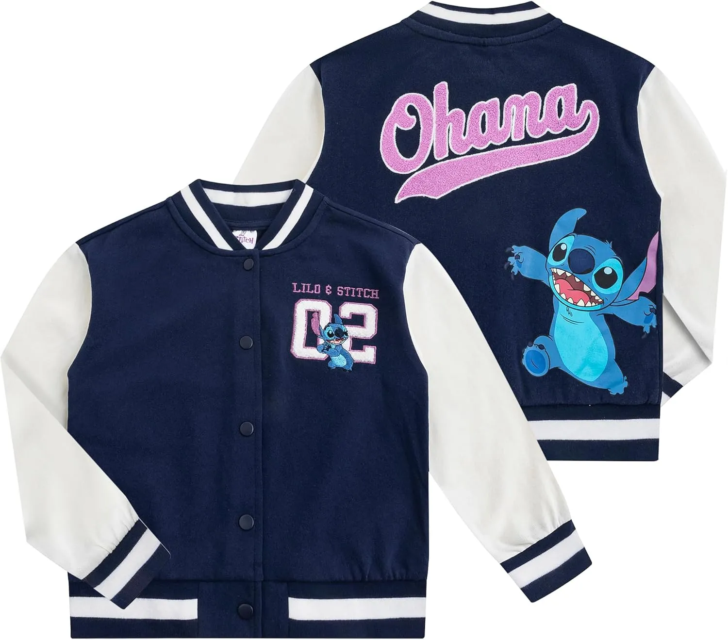 Disney Lilo & Stitch Minnie Mouse Girls Letterman Varsity Bomber Jacket for Big Kids