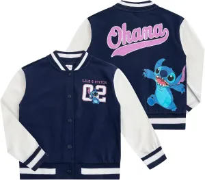 Disney Lilo & Stitch Minnie Mouse Girls Letterman Varsity Bomber Jacket for Big Kids