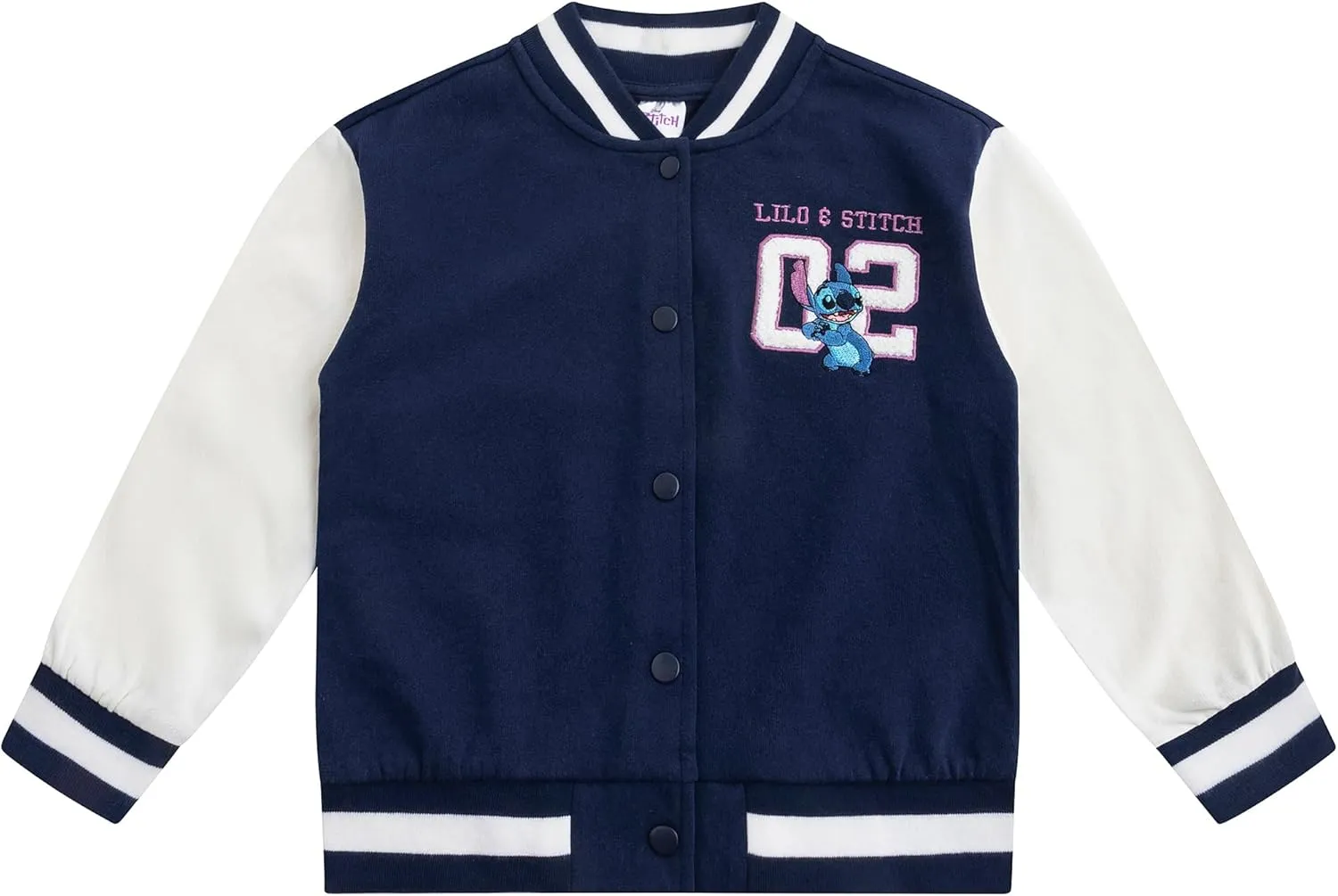 Disney Lilo & Stitch Minnie Mouse Girls Letterman Varsity Bomber Jacket for Big Kids