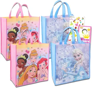 Disney Princess Tote Bag Set ~ Bundle of 5 Pc with 4 Reusable Grocery Bags, Disney Princess Stickers, and More | Princess Party Supplies and Favors