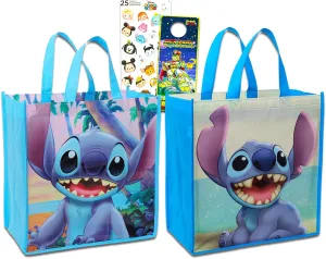 Disney Stitch Tote Bag Bundle Lilo and Stitch Accessories - 3 Pc Stitch Grocery Bag Set Tsum Tsum Stickers | Stitch Reusable Bags