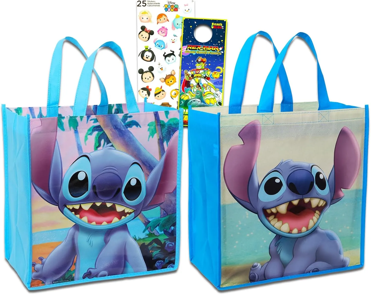Disney Stitch Tote Bag Bundle Lilo and Stitch Accessories - 3 Pc Stitch Grocery Bag Set Tsum Tsum Stickers | Stitch Reusable Bags