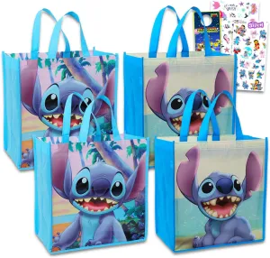 Disney Stitch Tote Bag Bundle Lilo and Stitch Accessories - 4 Pc Stitch Grocery Bag Set with Plus Stickers, Tattoos, More | Stitch Reusable Bags for Kids, Girls, Women
