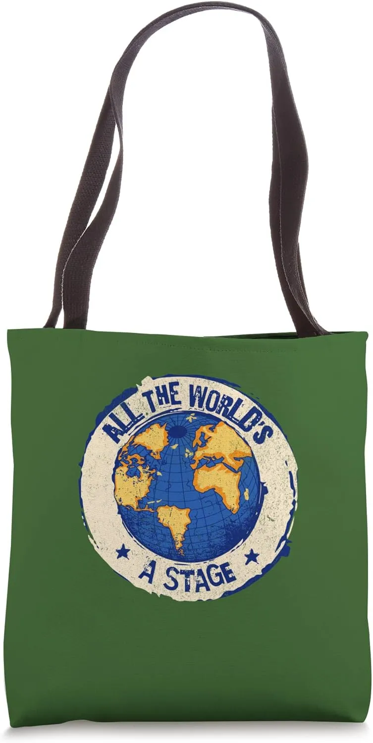 Distressed World Stage Jacques Shakespeare Quotation Comedy Tote Bag