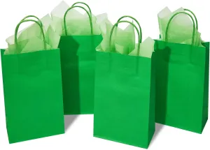 DjinnGlory 24 Pack Small Green Paper Gift Bags with Handles and Tissue Paper for Party Favors, Goodies, Small Business, Merchandises, 9x5.5x3.15 Inch
