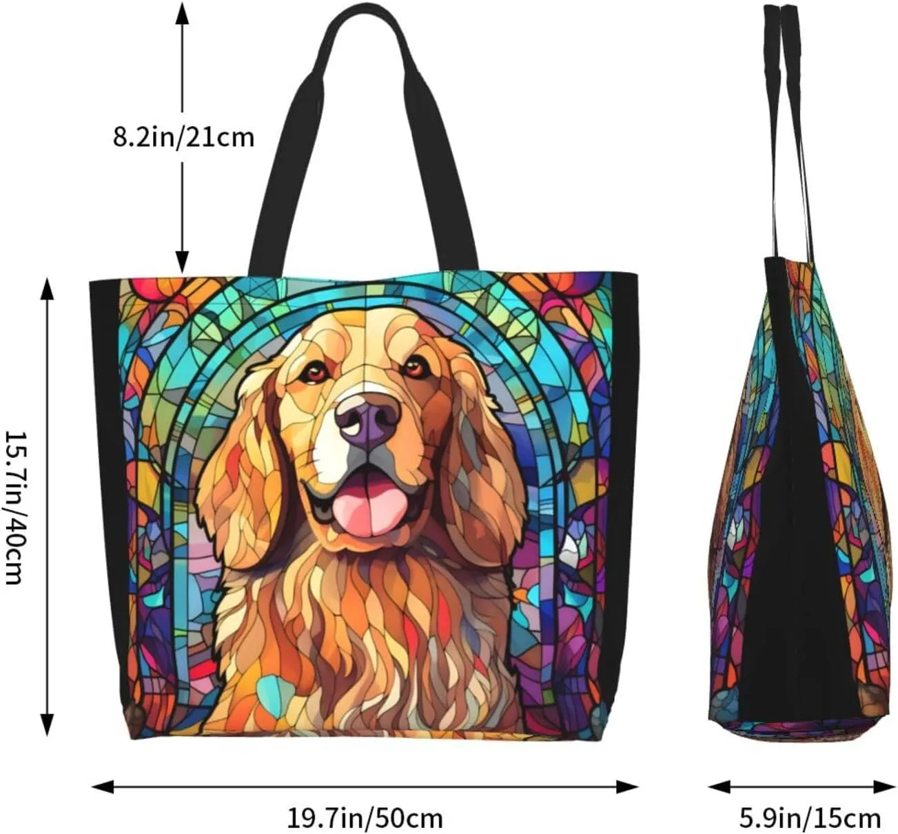 Dog Breed Glass Art Women Shoulder Handbags Reusable Large Capacity Casual Tote Bag