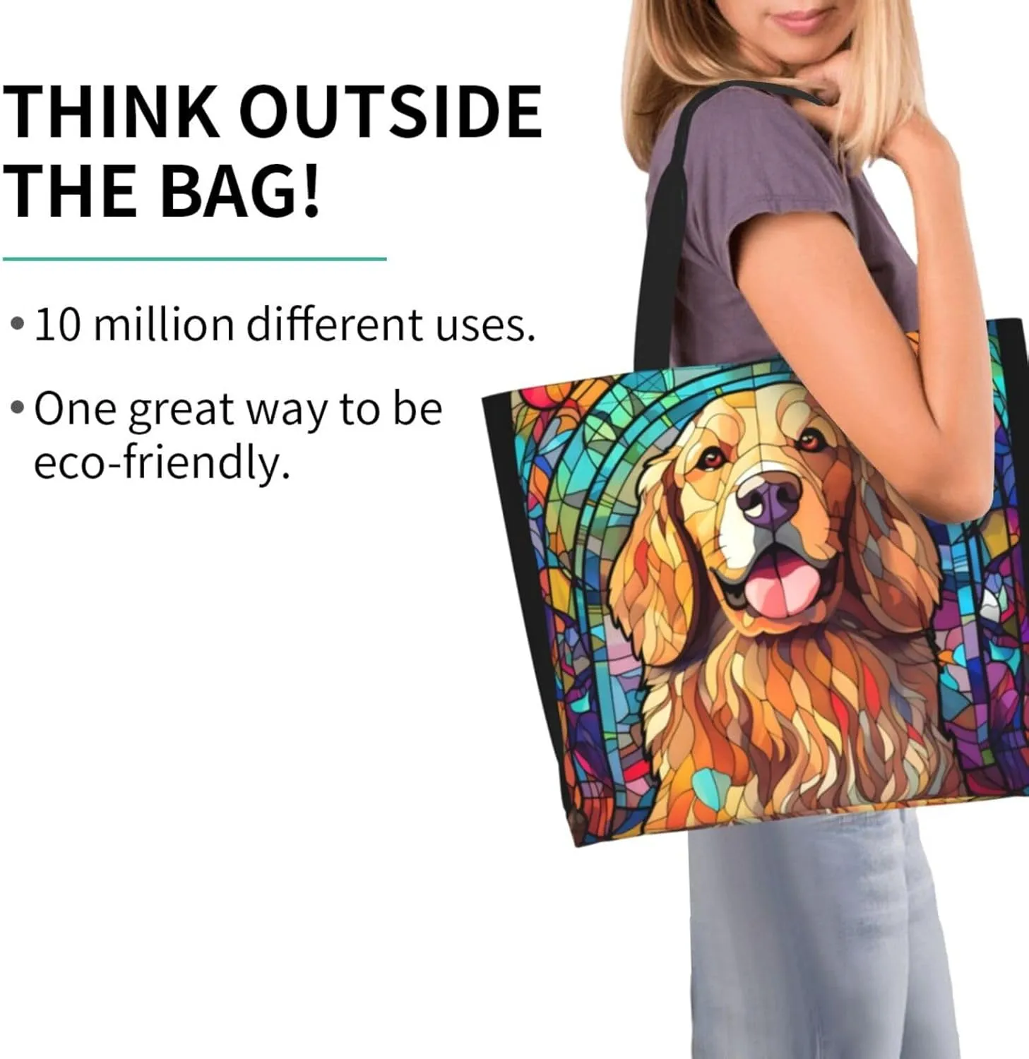 Dog Breed Glass Art Women Shoulder Handbags Reusable Large Capacity Casual Tote Bag