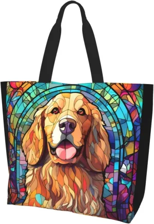 Dog Breed Glass Art Women Shoulder Handbags Reusable Large Capacity Casual Tote Bag