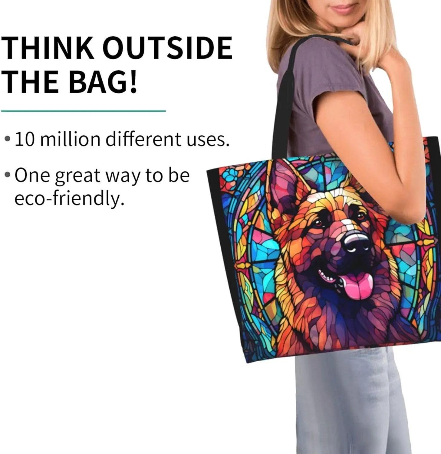 Dog Breed Glass Art Women Shoulder Handbags Reusable Large Capacity Casual Tote Bag