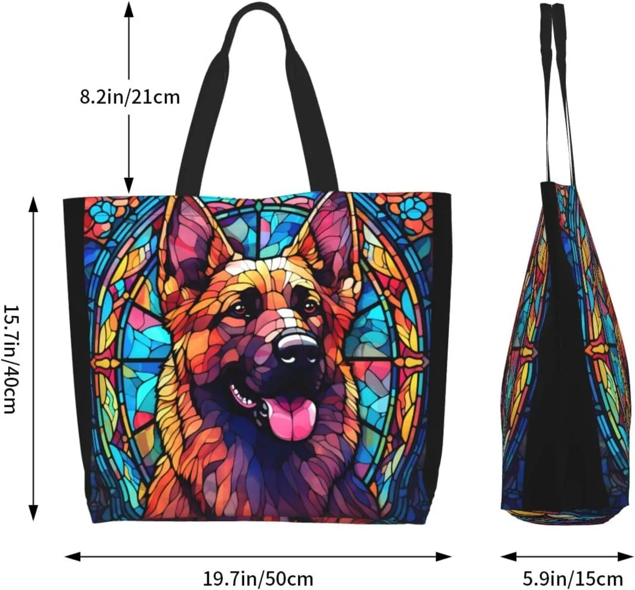 Dog Breed Glass Art Women Shoulder Handbags Reusable Large Capacity Casual Tote Bag