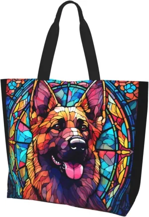 Dog Breed Glass Art Women Shoulder Handbags Reusable Large Capacity Casual Tote Bag