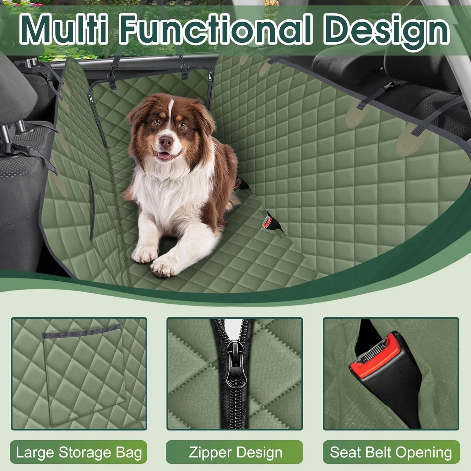 Dog Car Seat Cover, Durable Waterproof Scratch Proof Nonslip Dog Hammock, Pet Back Seat Covers with Pocket for Cars SUVs and Trucks - S, Green
