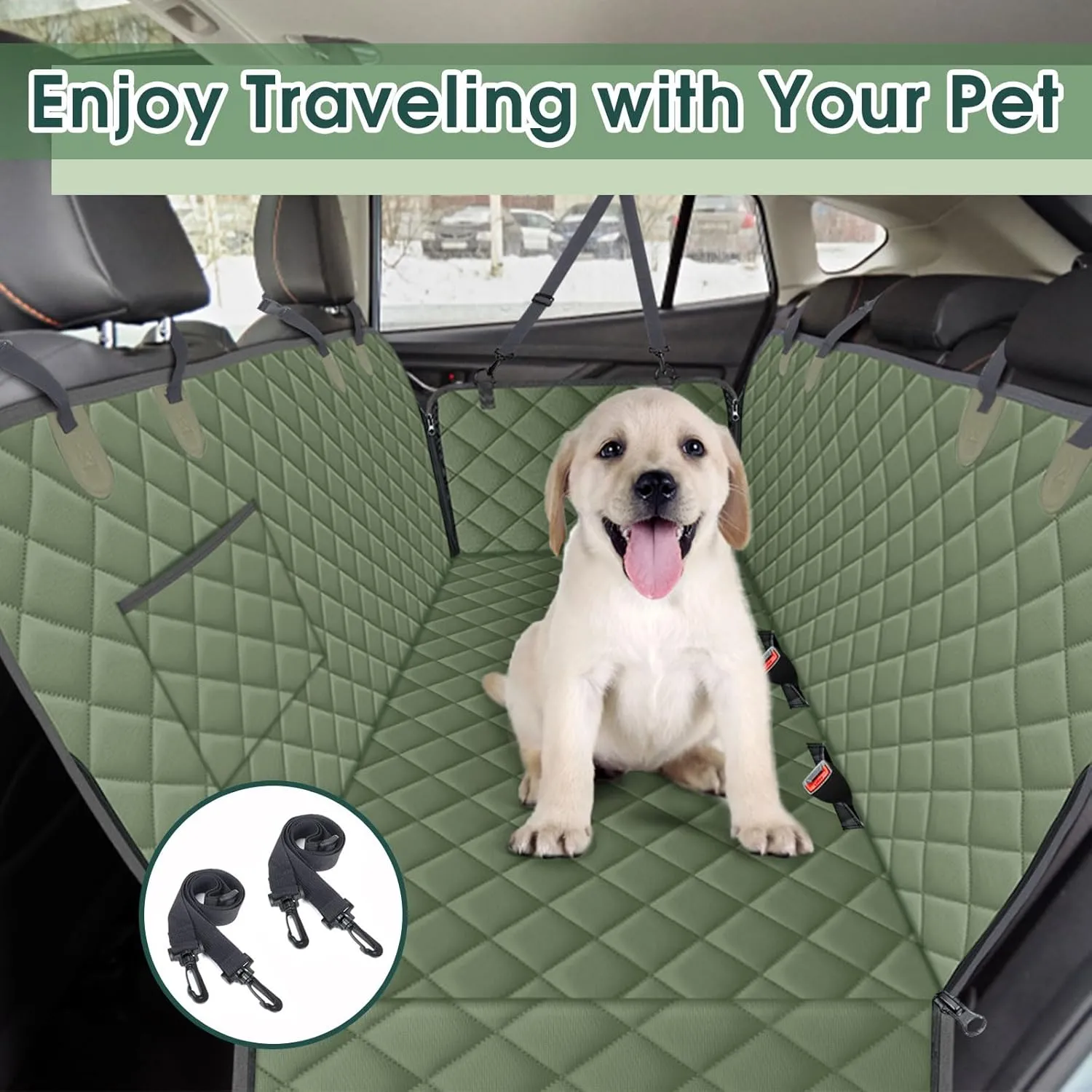 Dog Car Seat Cover, Durable Waterproof Scratch Proof Nonslip Dog Hammock, Pet Back Seat Covers with Pocket for Cars SUVs and Trucks - S, Green
