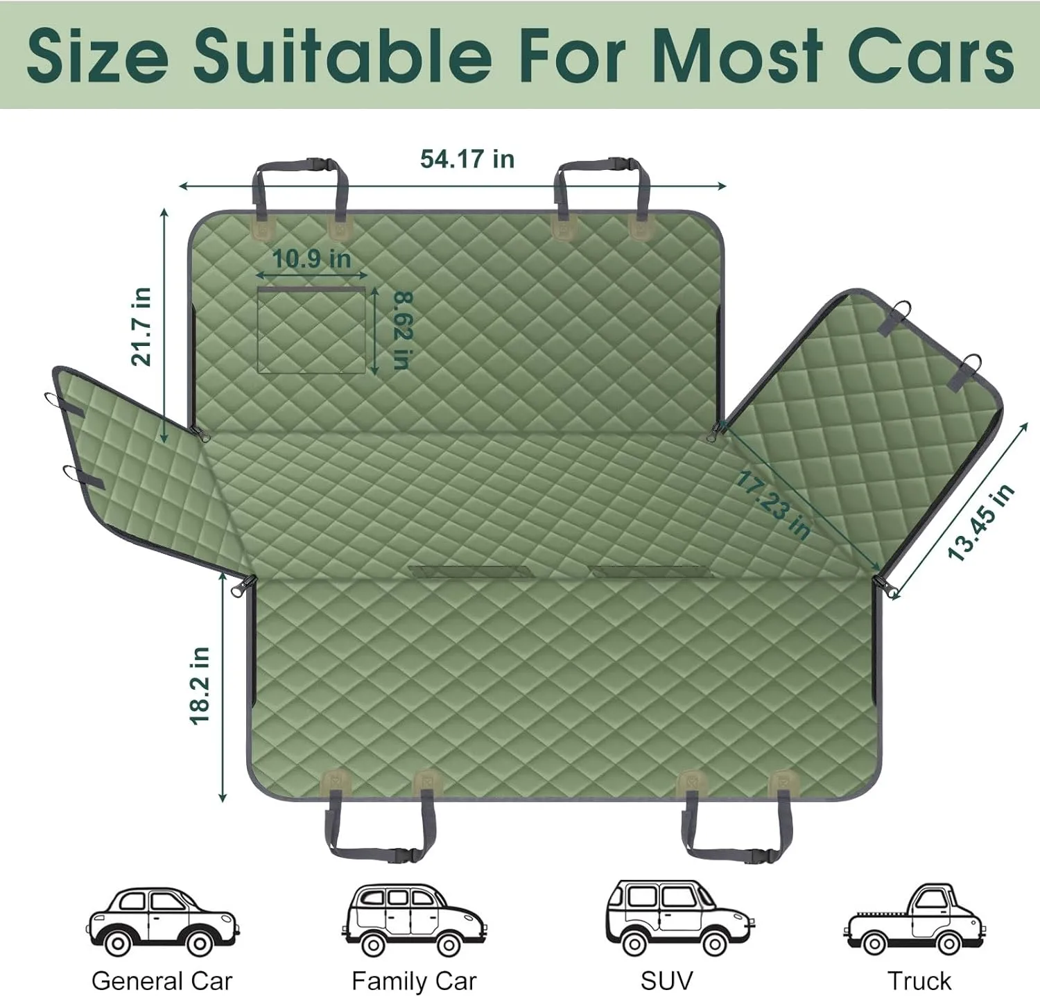 Dog Car Seat Cover, Durable Waterproof Scratch Proof Nonslip Dog Hammock, Pet Back Seat Covers with Pocket for Cars SUVs and Trucks - S, Green