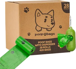 Dog Poop Bags Rolls With Dispenser, Strong and Leak-proof Waste Bags for Pets, Floral Scented, 420 Count (28 Packs of 15), 13 Inch x 9 Inch (Green)