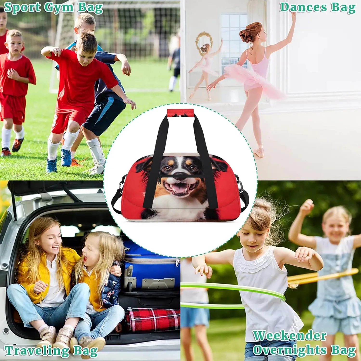 Dog Puppy Sports Duffle Gym Bags for Men or Women, Cute Dogs Lightweight Carry On Overnight Weekender Bag for Travel Workout