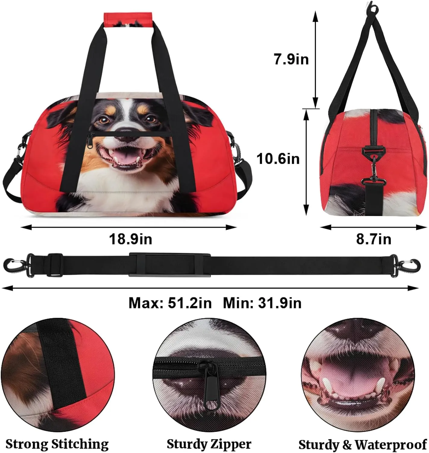 Dog Puppy Sports Duffle Gym Bags for Men or Women, Cute Dogs Lightweight Carry On Overnight Weekender Bag for Travel Workout
