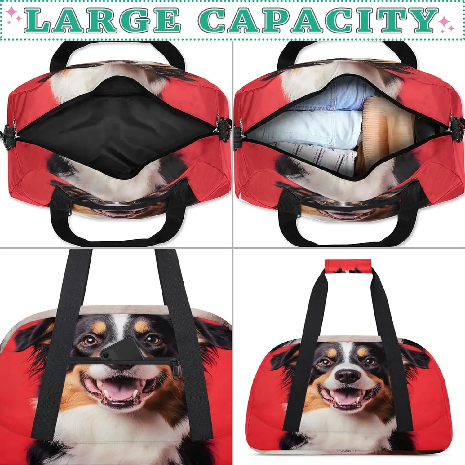 Dog Puppy Sports Duffle Gym Bags for Men or Women, Cute Dogs Lightweight Carry On Overnight Weekender Bag for Travel Workout