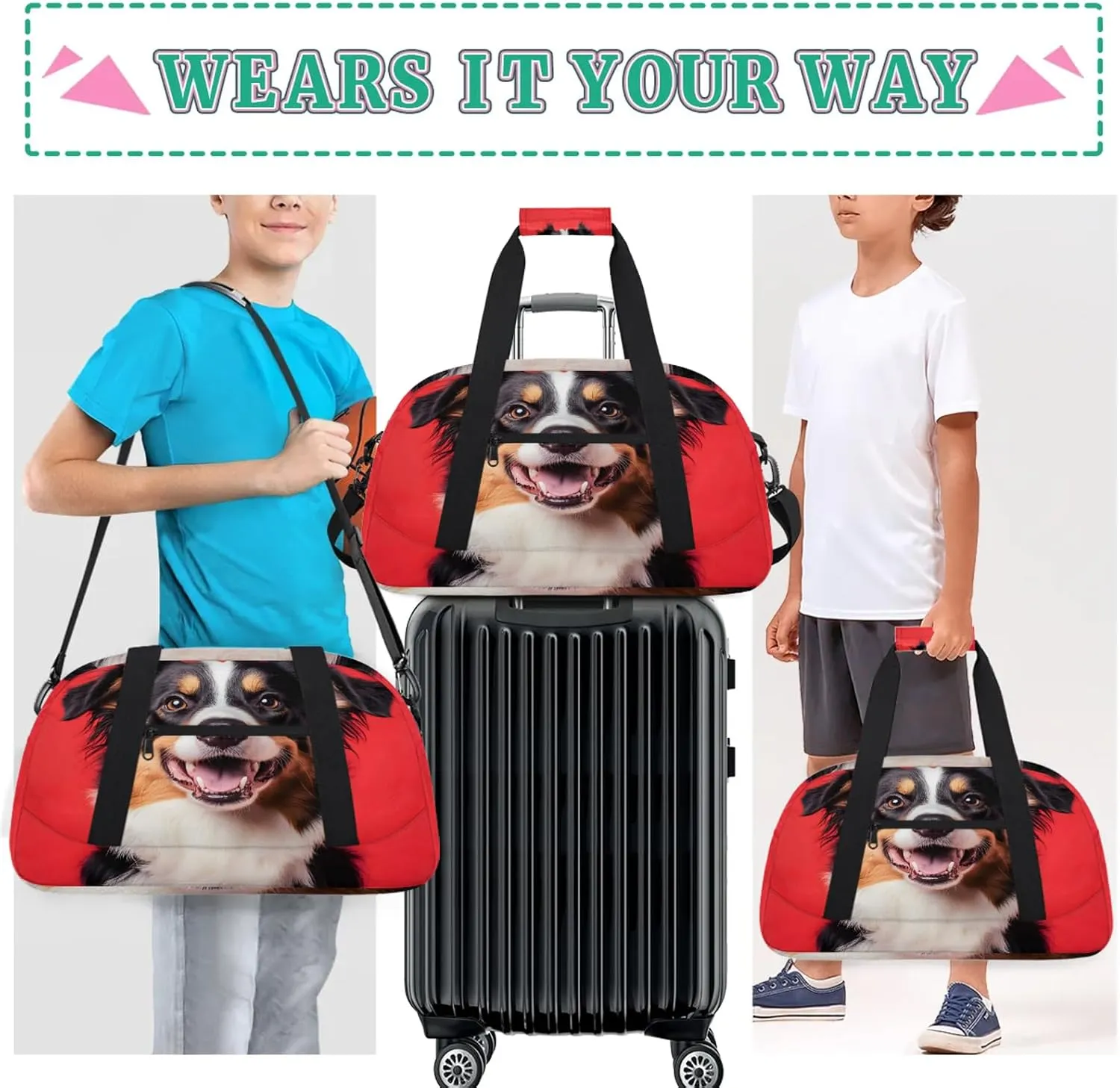 Dog Puppy Sports Duffle Gym Bags for Men or Women, Cute Dogs Lightweight Carry On Overnight Weekender Bag for Travel Workout