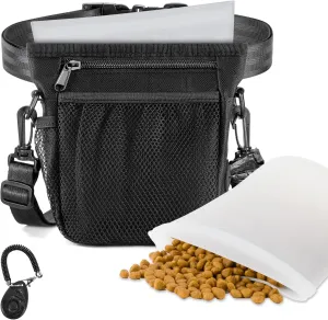 Dog Treat Pouch with 2 Silicone Snack Pouches, 2 Cup Treat Bag Dog Treat Pouches for Pet Training with Clicker, Stronger Magnetic Closure, 3 Ways to Wear Dog Walking Bag