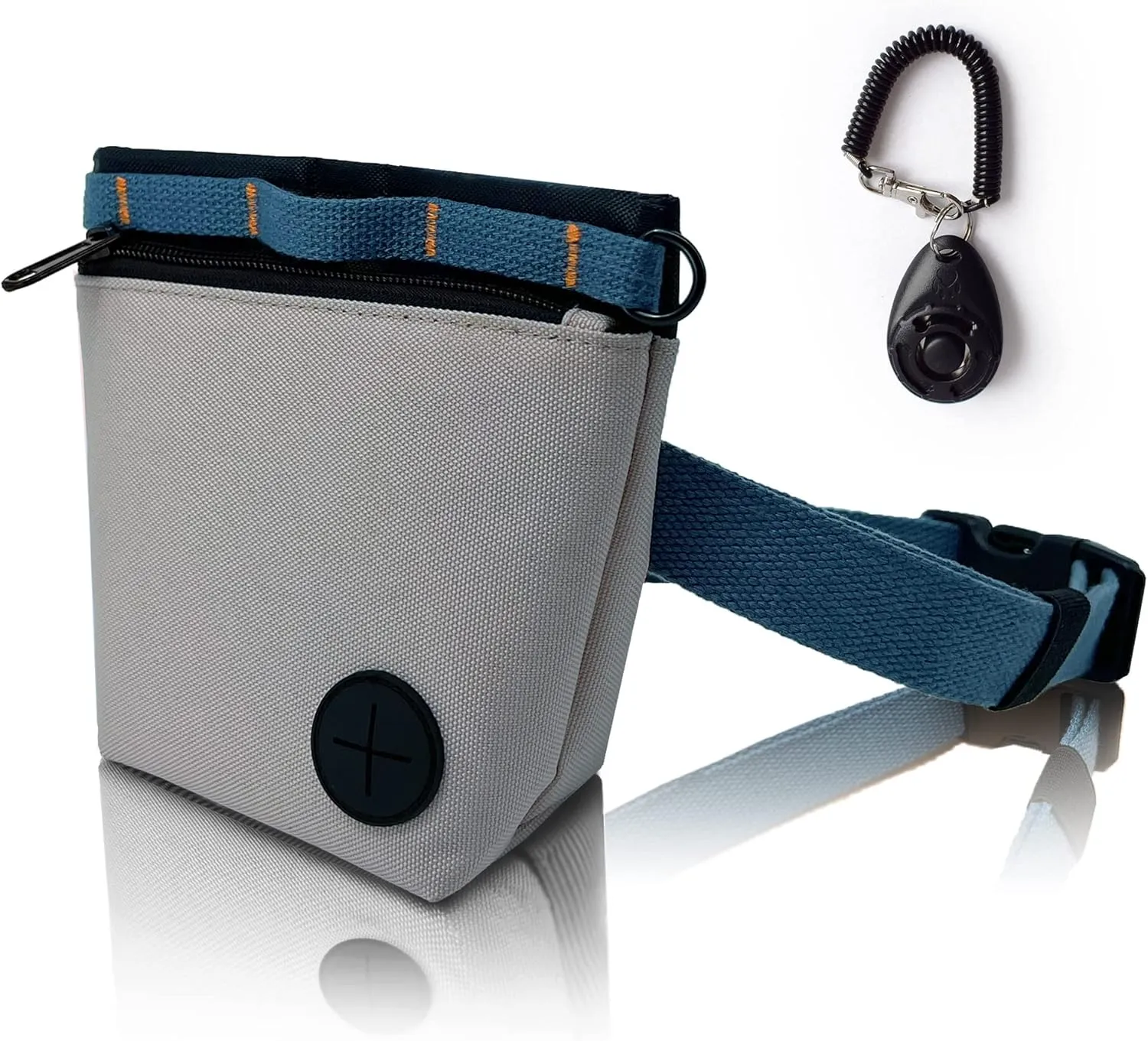 Dog Treat Pouch with Pet Training Clicker, Dog Training Treat Pouch Kit, Magnetic Closure, Hands-Free Training. (Grey)