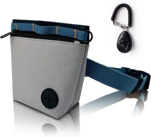 Dog Treat Pouch with Pet Training Clicker, Dog Training Treat Pouch Kit, Magnetic Closure, Hands-Free Training. (Grey)