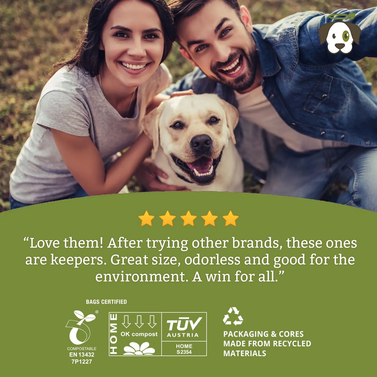 Doggy Do Good Poop Bags | Dog Waste Bags | Unscented, USDA Certified Biobased, Thick & Leak Proof, Easy Open | Standard Size | 180 Count