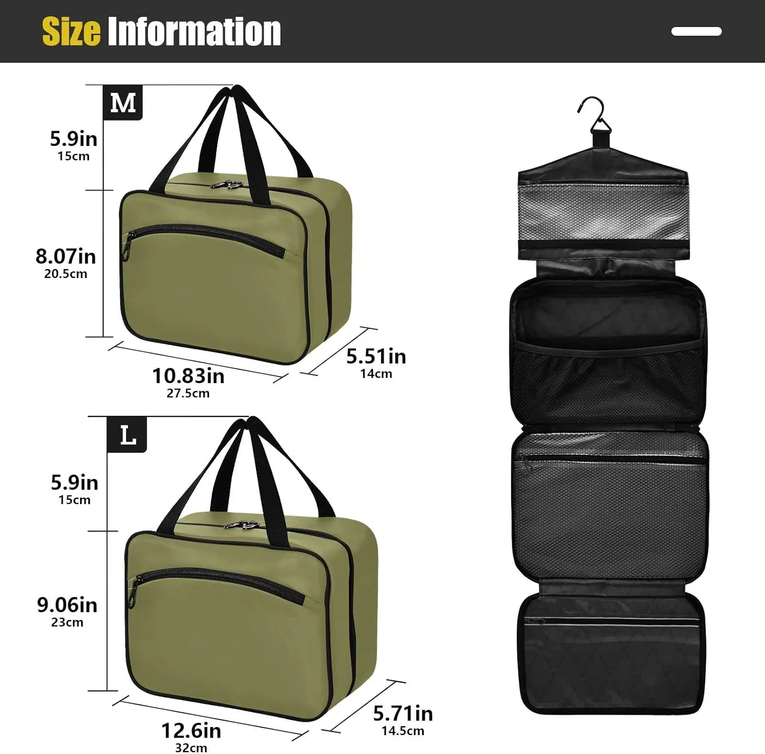 DOMIKING Dark Green Hanging Toiletry Bag Portable Cosmetic Bags Large Travel Makeup Organizers Holders for Men Women Traveling Toiletries