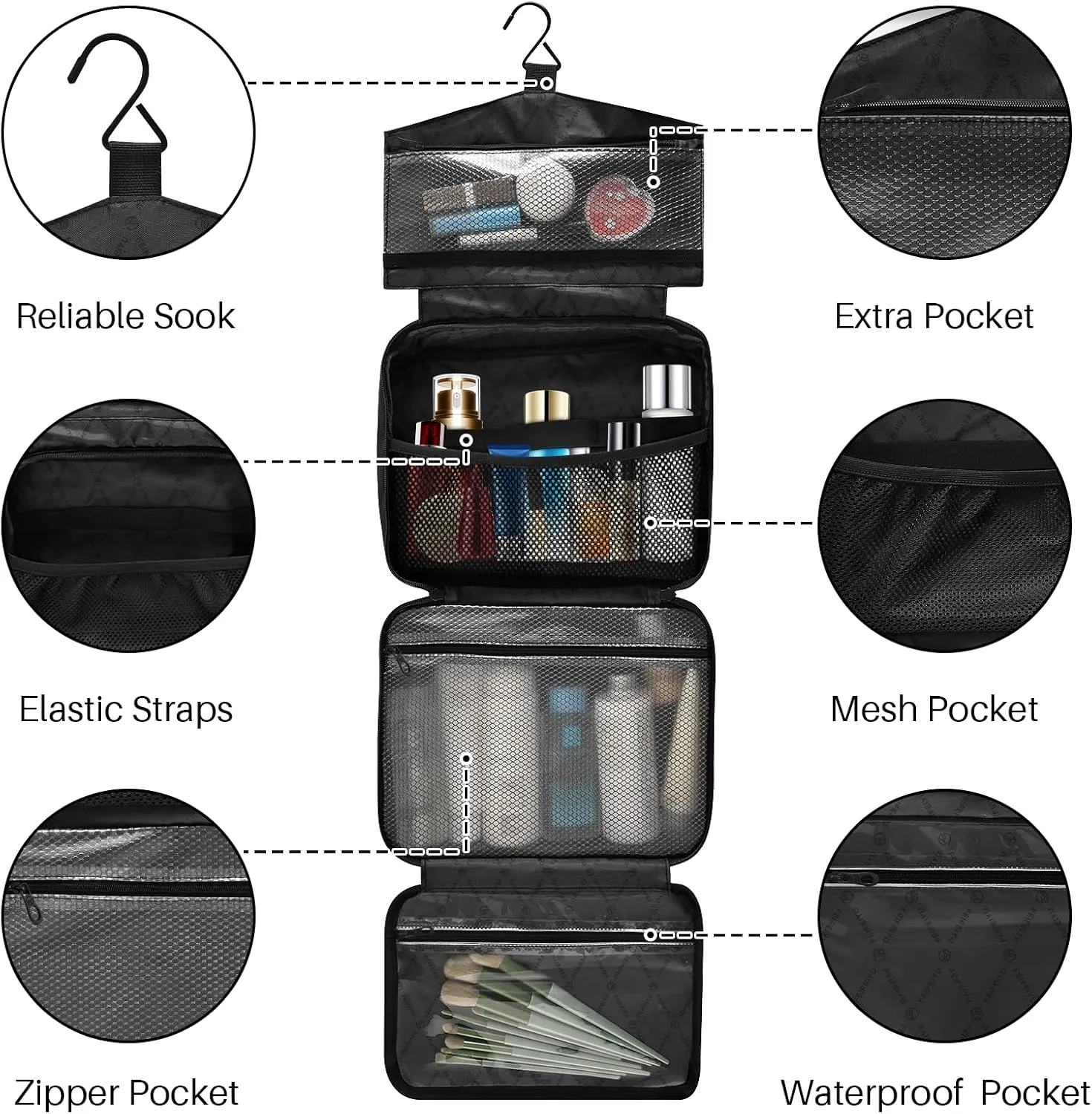 DOMIKING Dark Green Hanging Toiletry Bag Portable Cosmetic Bags Large Travel Makeup Organizers Holders for Men Women Traveling Toiletries