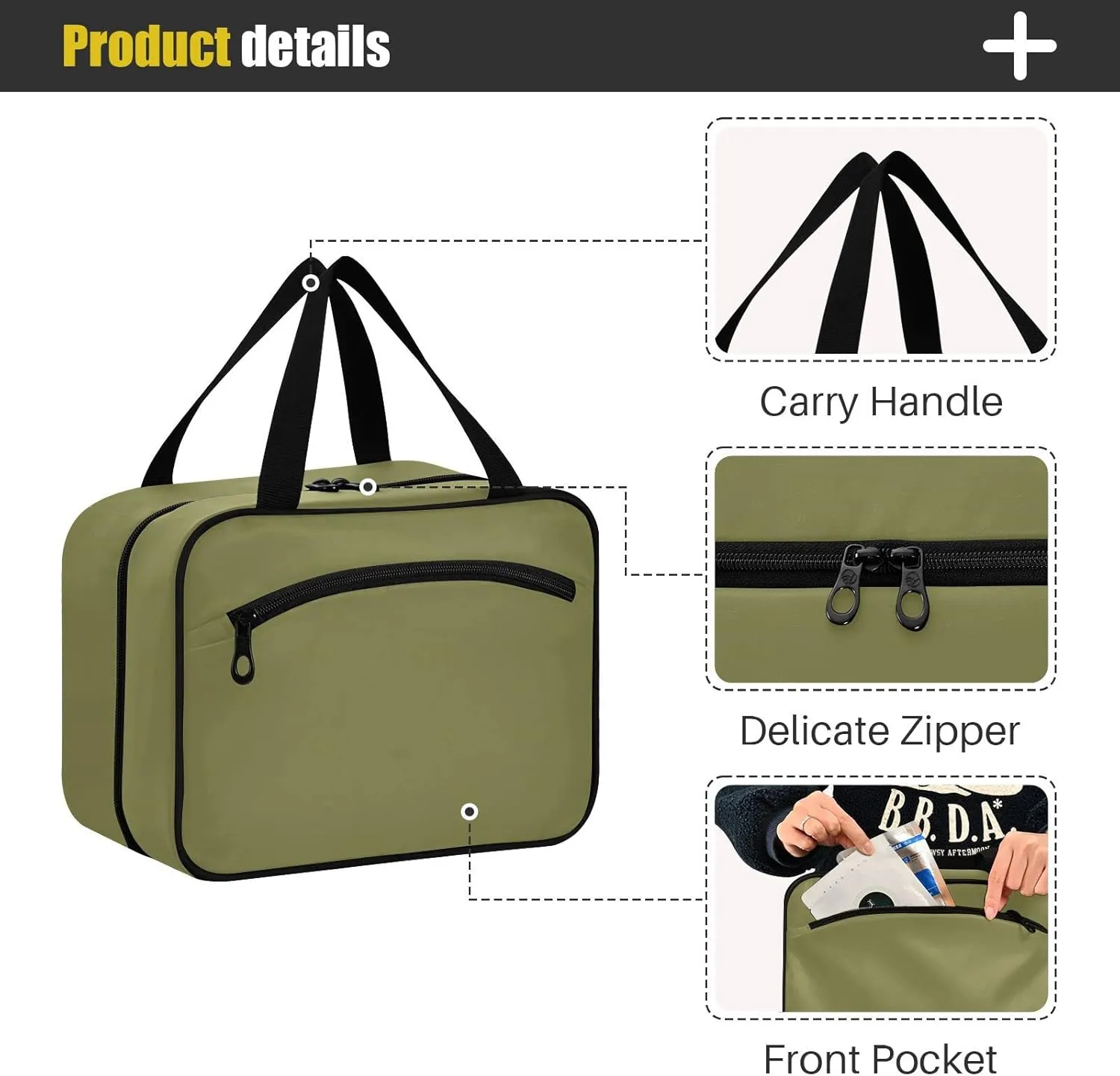 DOMIKING Dark Green Hanging Toiletry Bag Portable Cosmetic Bags Large Travel Makeup Organizers Holders for Men Women Traveling Toiletries